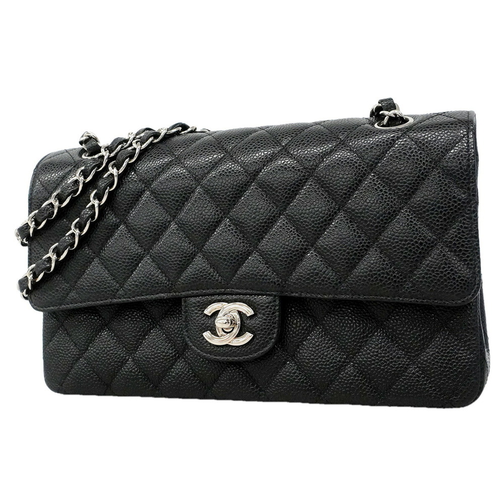 Chanel Matelassé Shoulder Bag, Double Flap, Chain, Caviar Leather, Black, Wom...